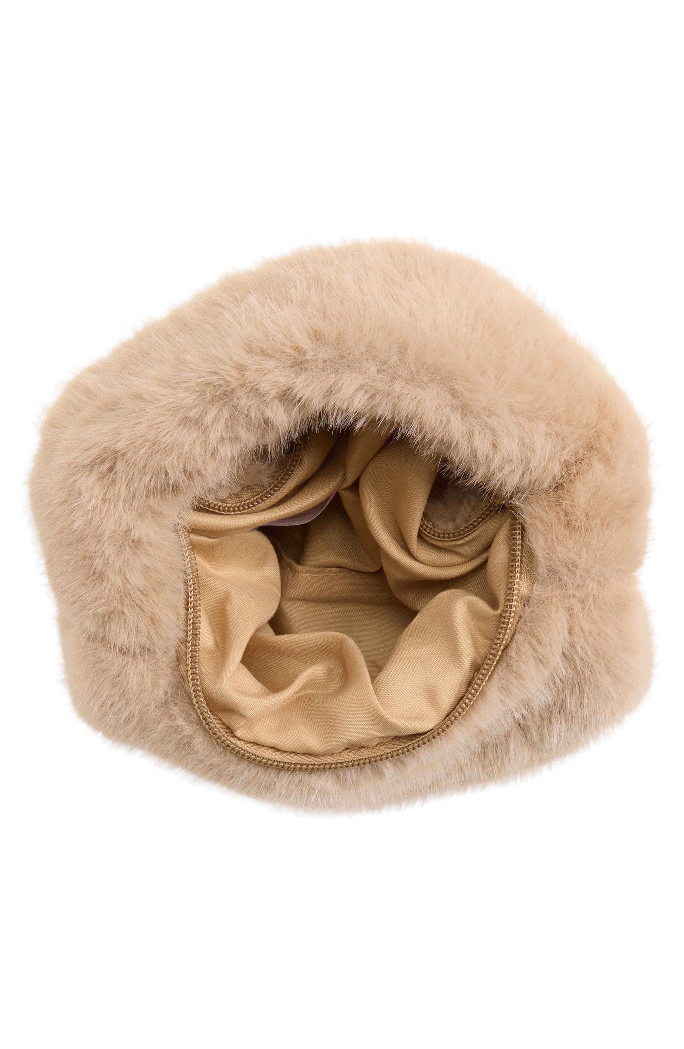 Kids' Faux Fur Plush Bag with Charm, Alternate, color, OATMEAL