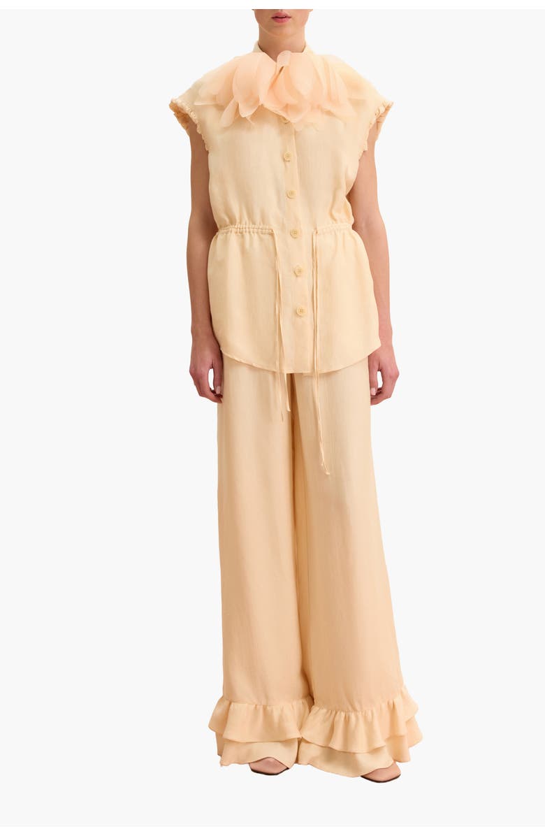 Malva Florea Wide-Leg Ruffle-Hem Trousers, Alternate, color, Light Apricot