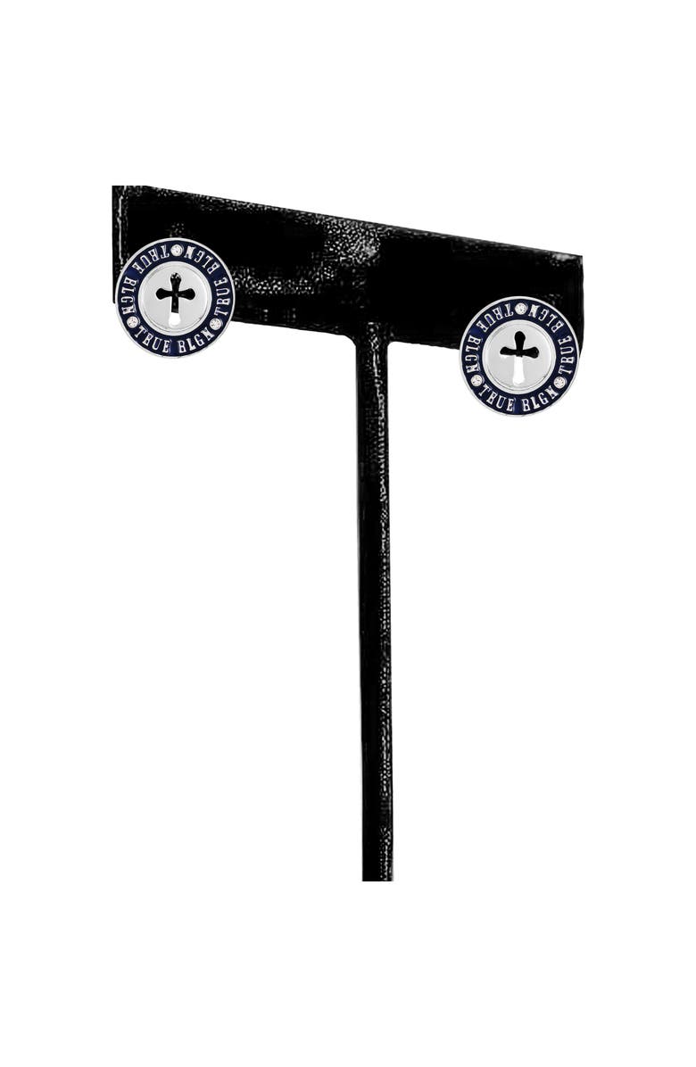 True Religion Logo Stud Earrings, Alternate, color, Silver Tone