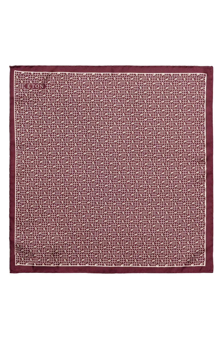 Eton Paisley Petal Grid Silk Pocket Square, Alternate, color, Medium Red