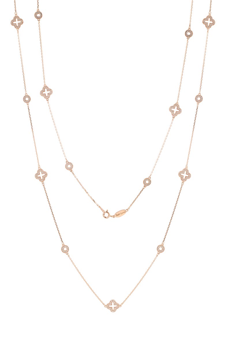 CZ Pavé Station Chain Necklace, Main, color, PINK