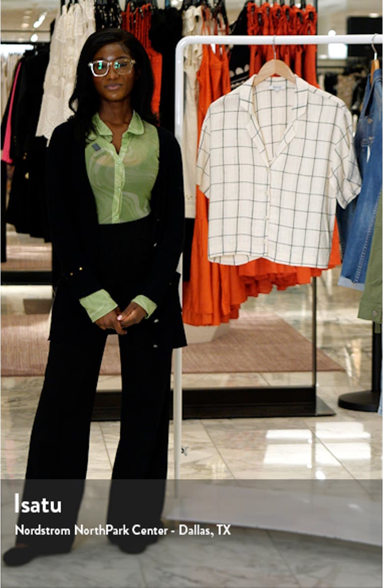 Windowpane Linen Blend Resort Cropped Shirt, sales video thumbnail