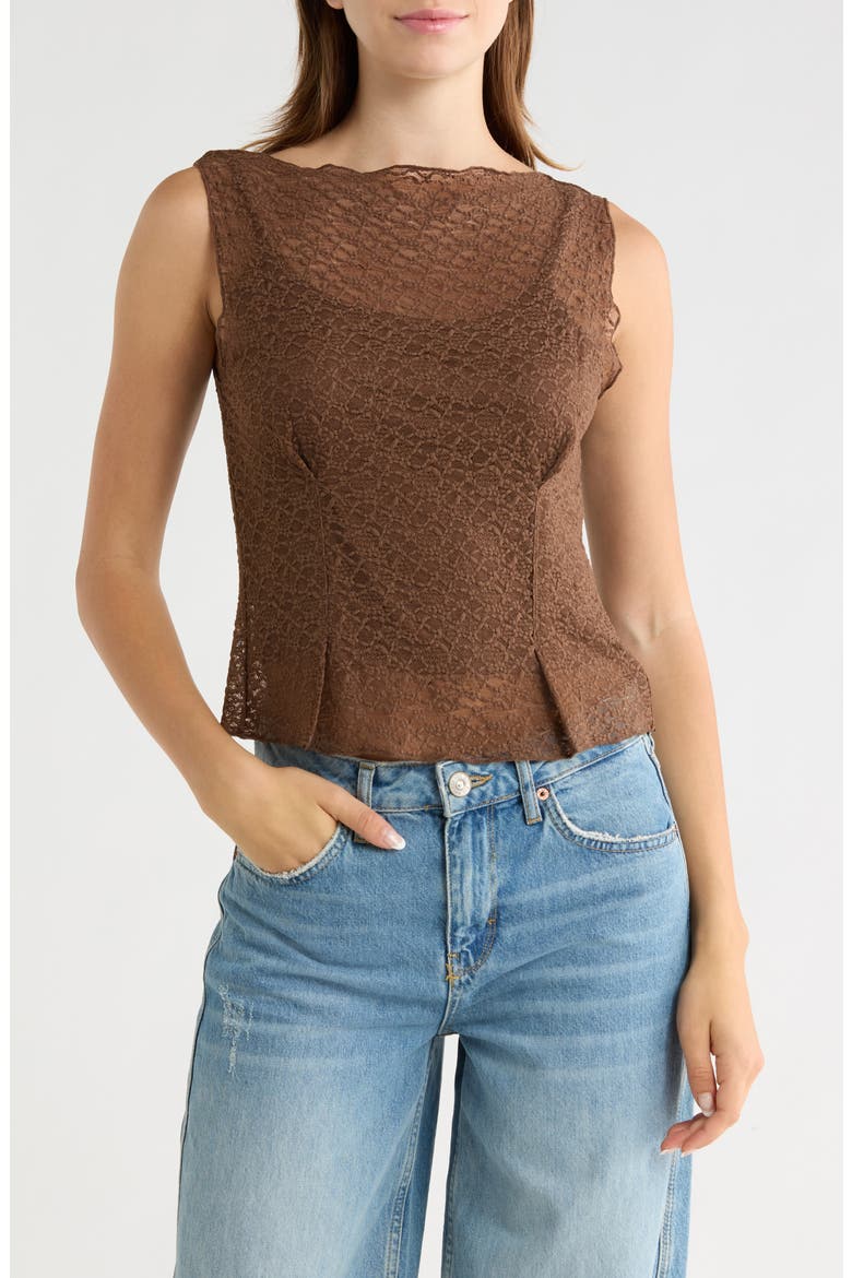 Lace Sleeveless Tank, Main, color, BROWN TERRA