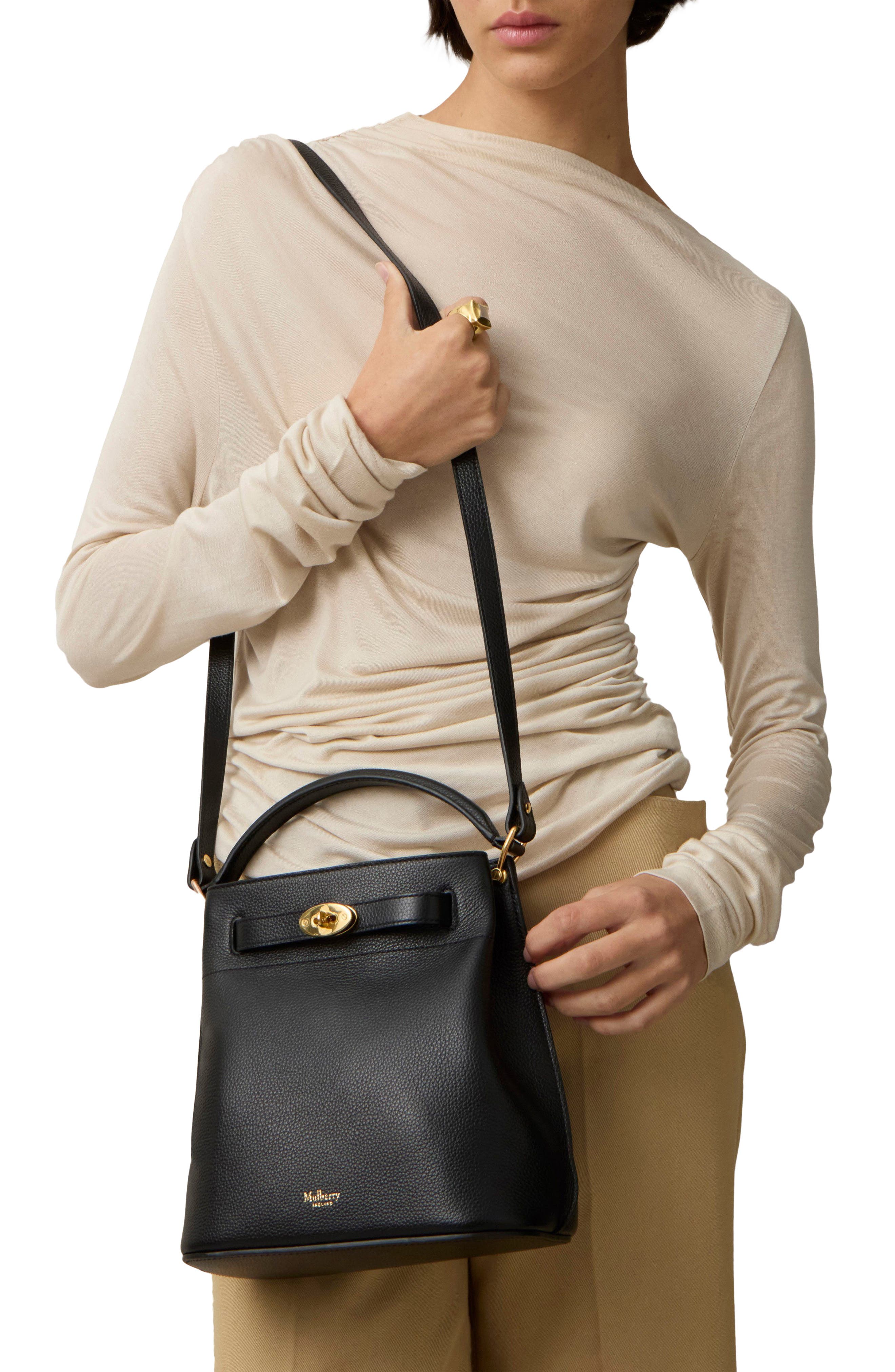 Mulberry Islington Leather Bucket Bag, Alternate, color, Black