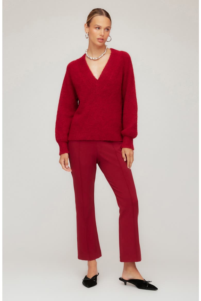 Heather V-Neck Sweater, Alternate, color, RED