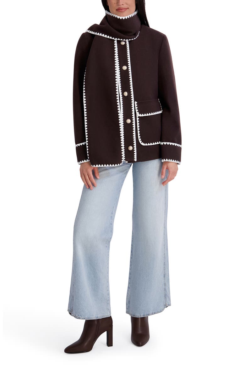 Scarf Collar Faux Wool Jacket, Alternate, color, CHOCOLATE