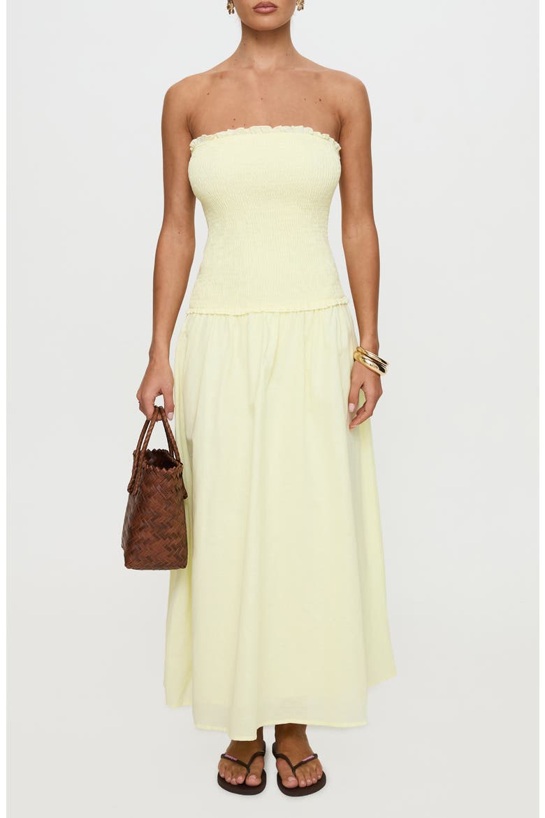 Tinsie Strapless Smocked Cotton & Linen Maxi Dress, Main, color, YELLOW