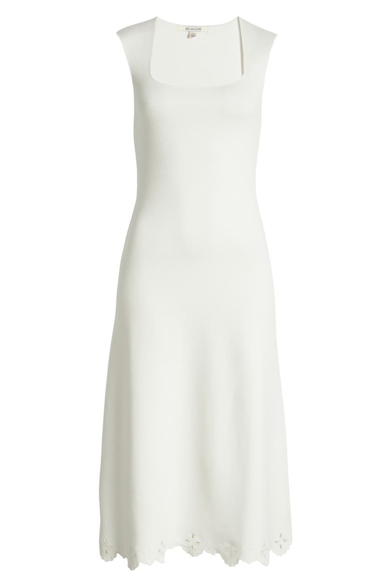 Eyelet Trim Sleeveless Knit Midi Dress, Alternate, color, WHITE