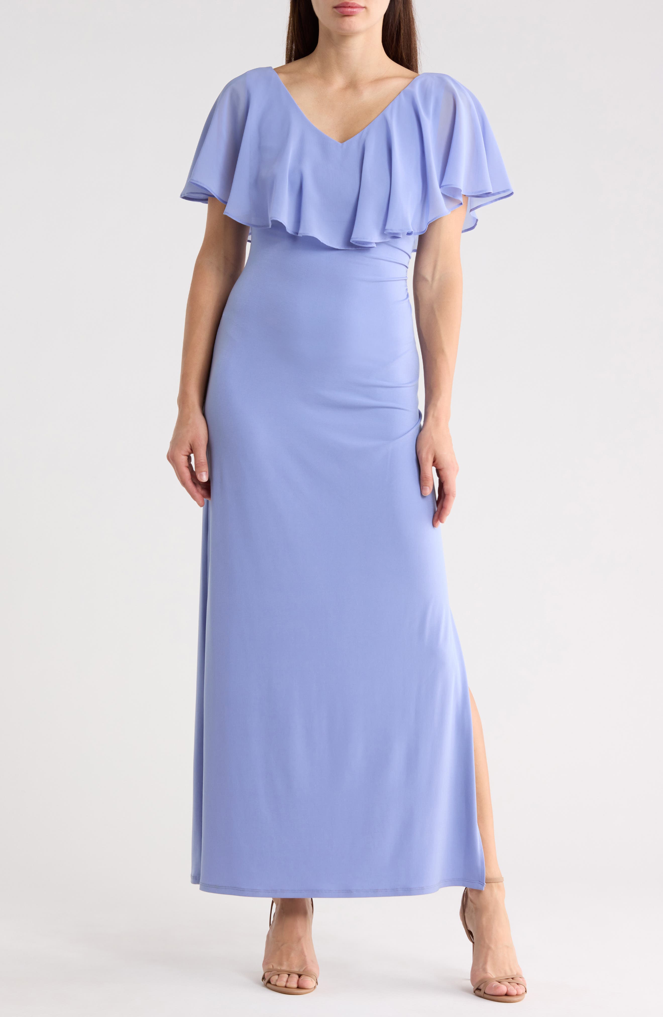 Connected Apparel Flutter Sleeve V-Neck Dress