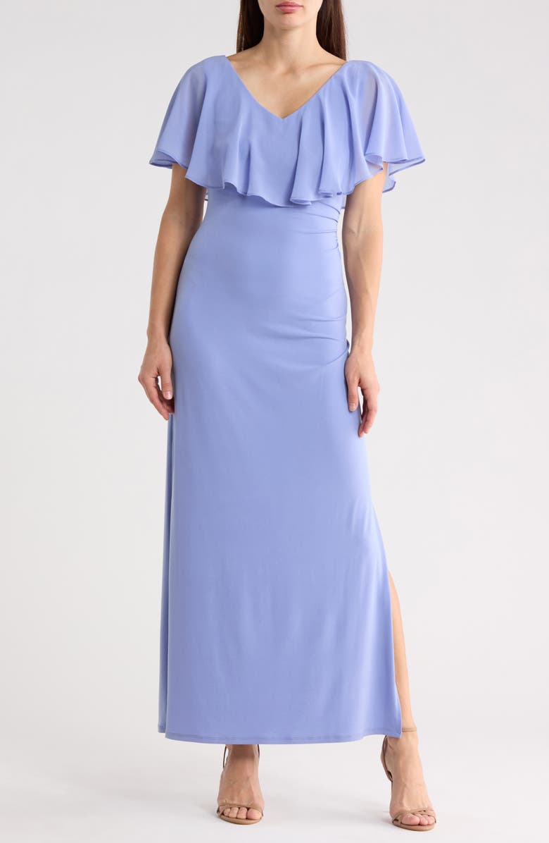 Connected Apparel Flutter Sleeve V-Neck Dress, Main, color, Periwinkle