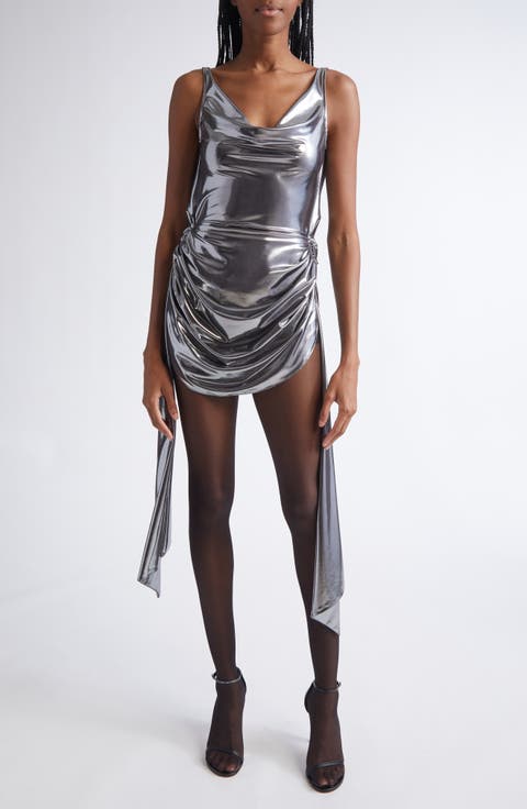 Draped Metallic Jersey Minidress