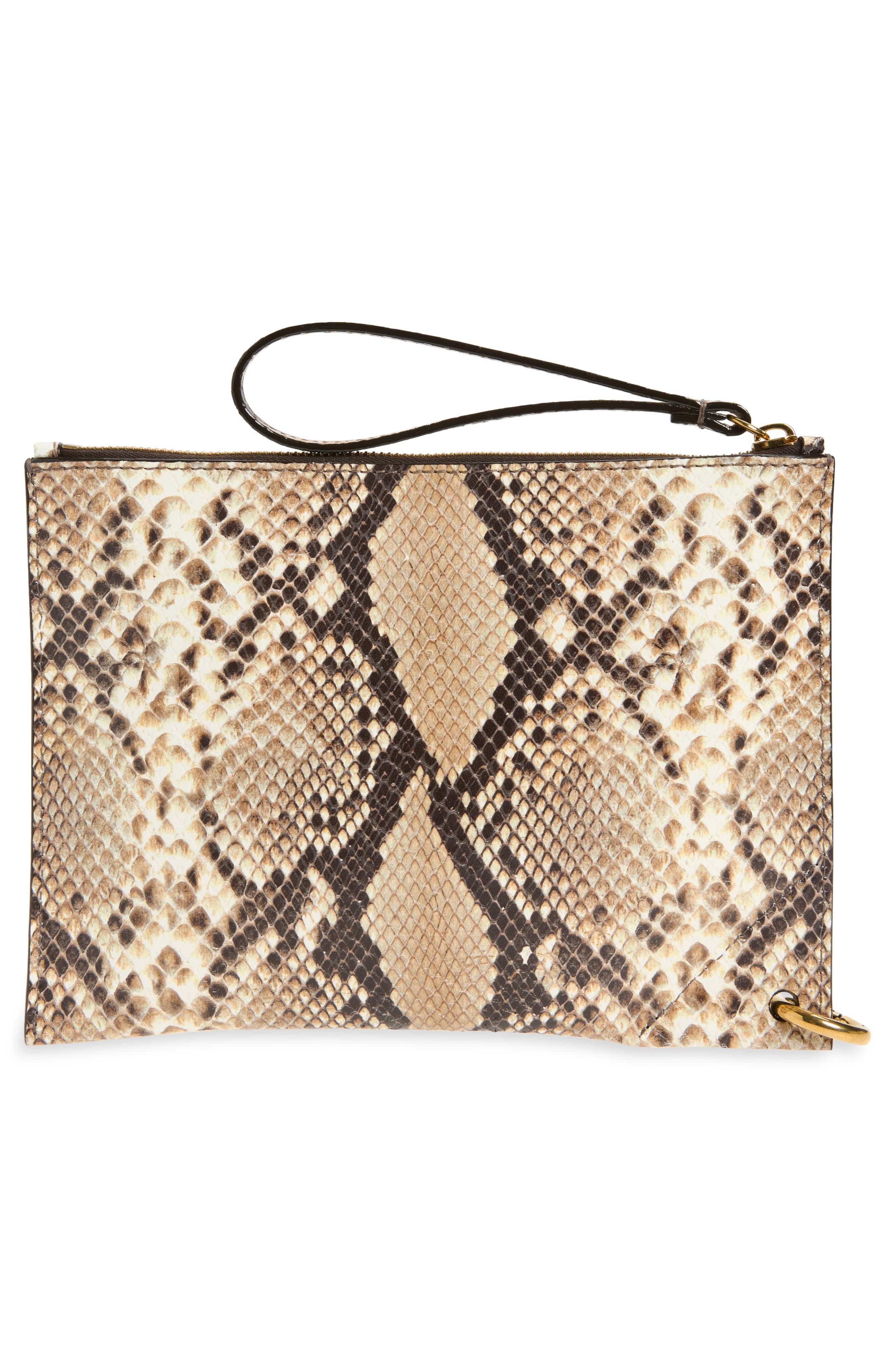 Chloé Spin Snakeskin Embossed Leather Zip Pouch, Alternate, color, Dusty Beige