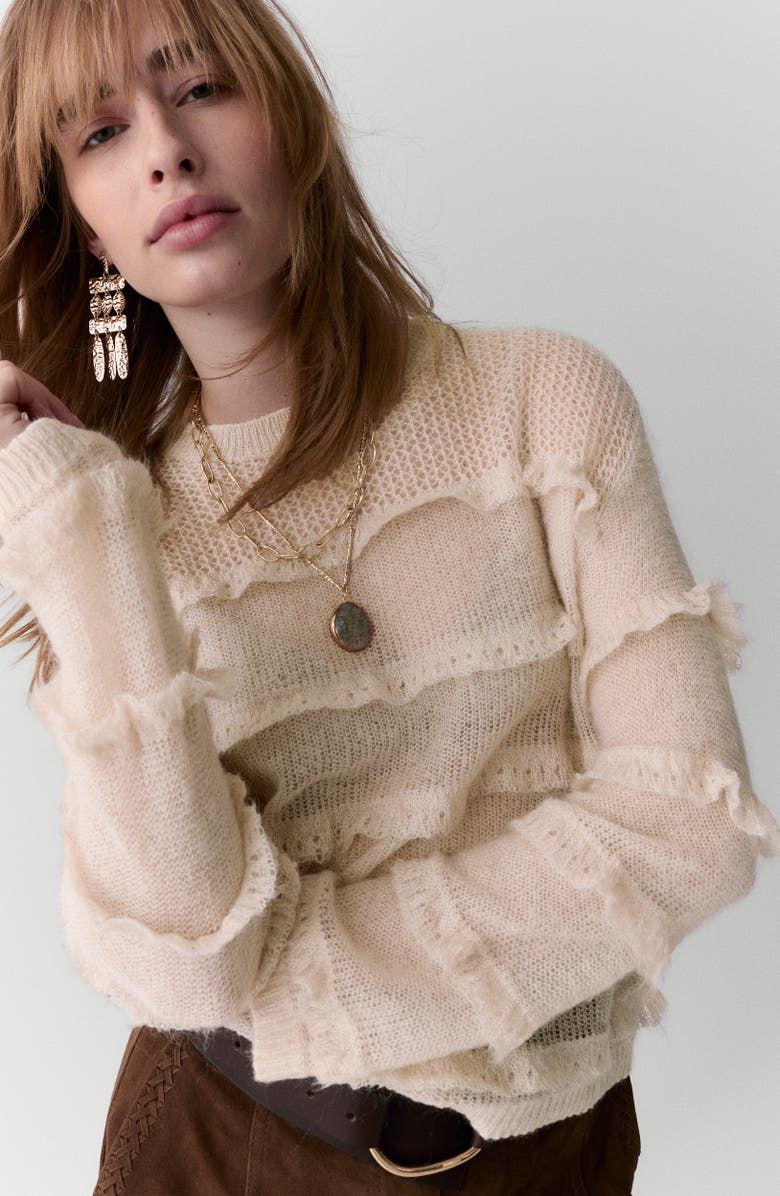 PER UNA BY M&S Sheer Ruffle Jumper, Alternate, color, Oyster Pink