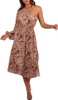 Petal & Pup Wren Floral Pleated Cutout One-Shoulder Midi Dress