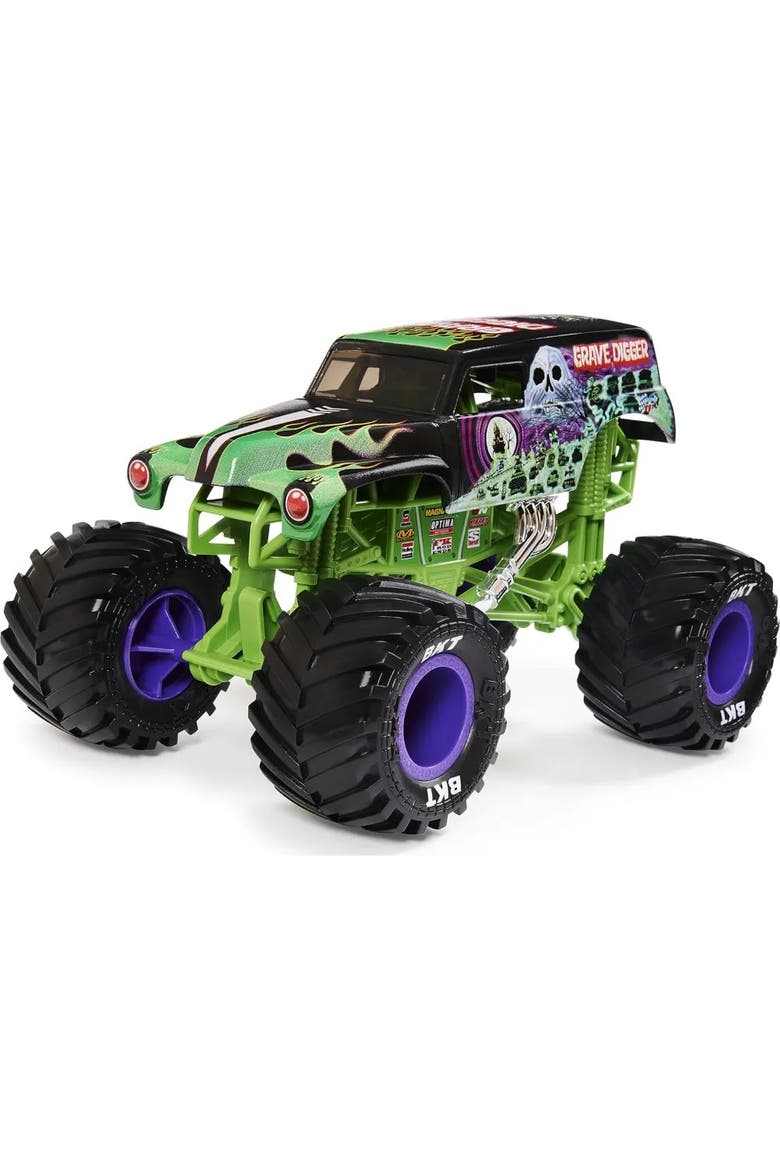 Grave Digger Monster Truck - 124 Scale Die-Cast Vehicle - Chrome Rims and BKT Tread Tires For Use In All Playsets, Alternate, color, Green