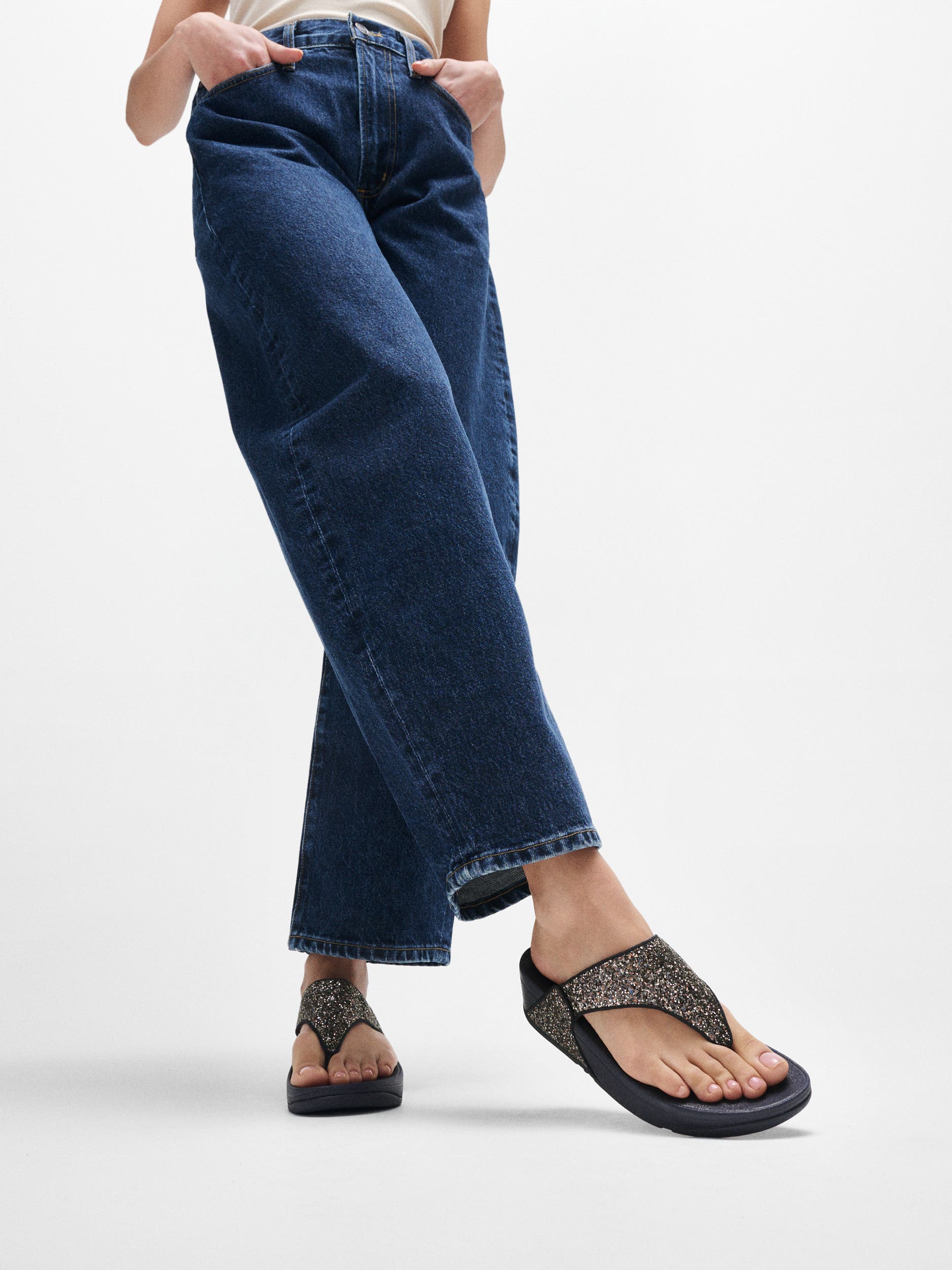 FitFlop Lulu Multi Tonal Glitter Toe Post Sandals, Alternate, color, Midnight Navy Mix