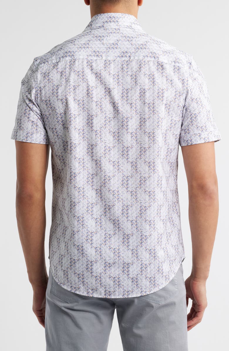 Bugatchi Miles OoohCotton<sup>®</sup> Leaf Print Short Sleeve Button-Up Shirt, Alternate, color, Peacock