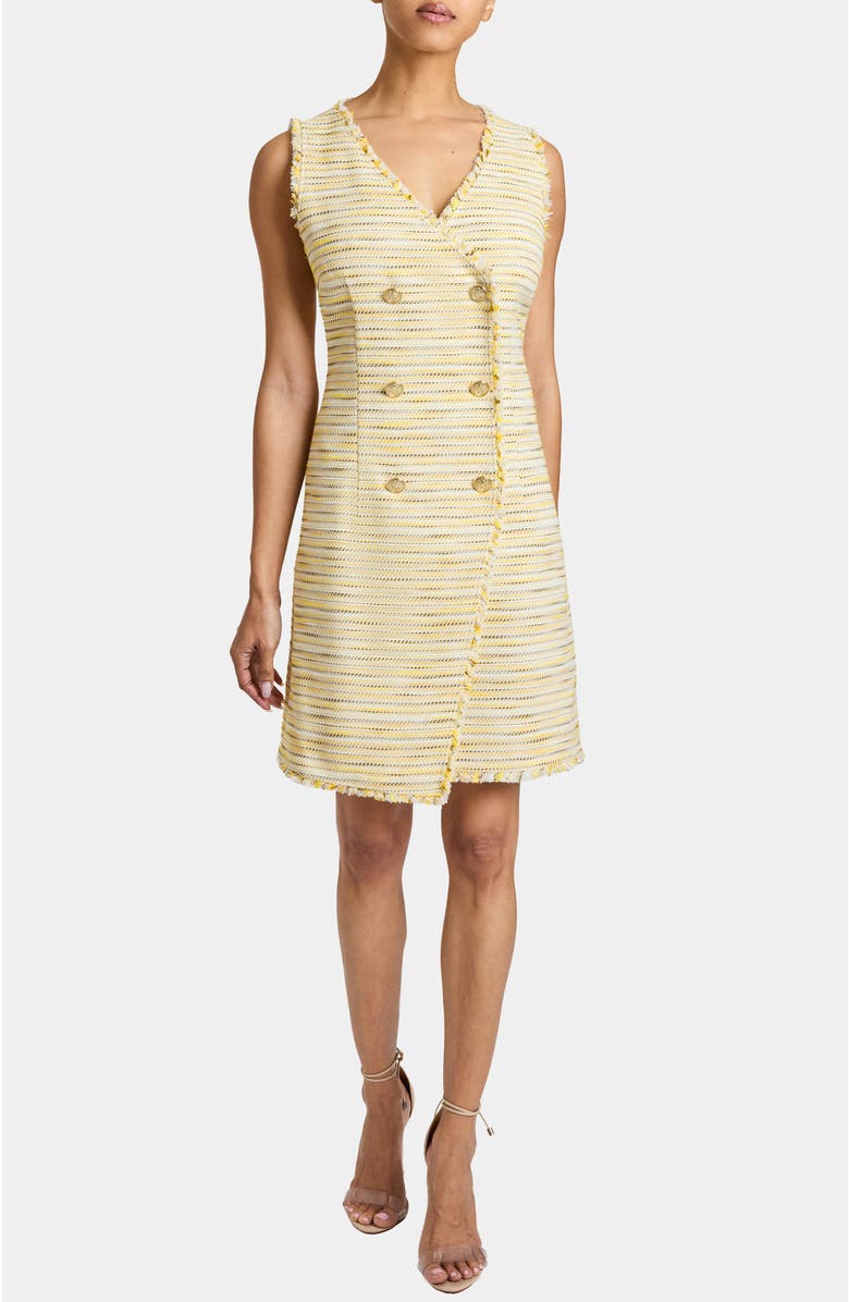 Santorelli DEE Sleeveless Double Breasted A-Line Dress with Asymmetric Skirt Panel in Lightweight Cotton Tweed, Alternate, color, 