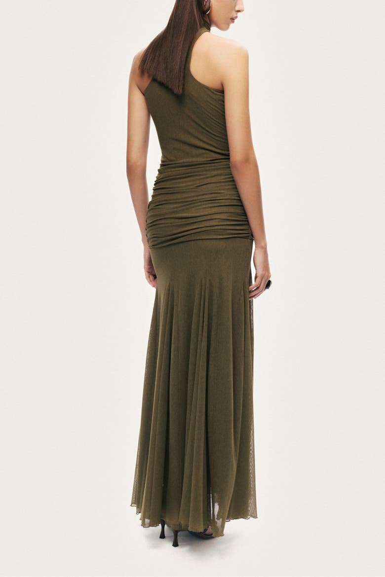Halter Neck Draped Maxi Dress, Alternate, color, Khaki
