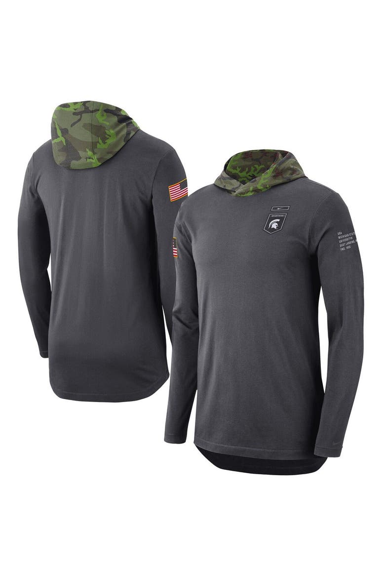 Men's Nike Anthracite Michigan State Spartans Military Long Sleeve Hoodie T-Shirt, Main, color, Anthracite