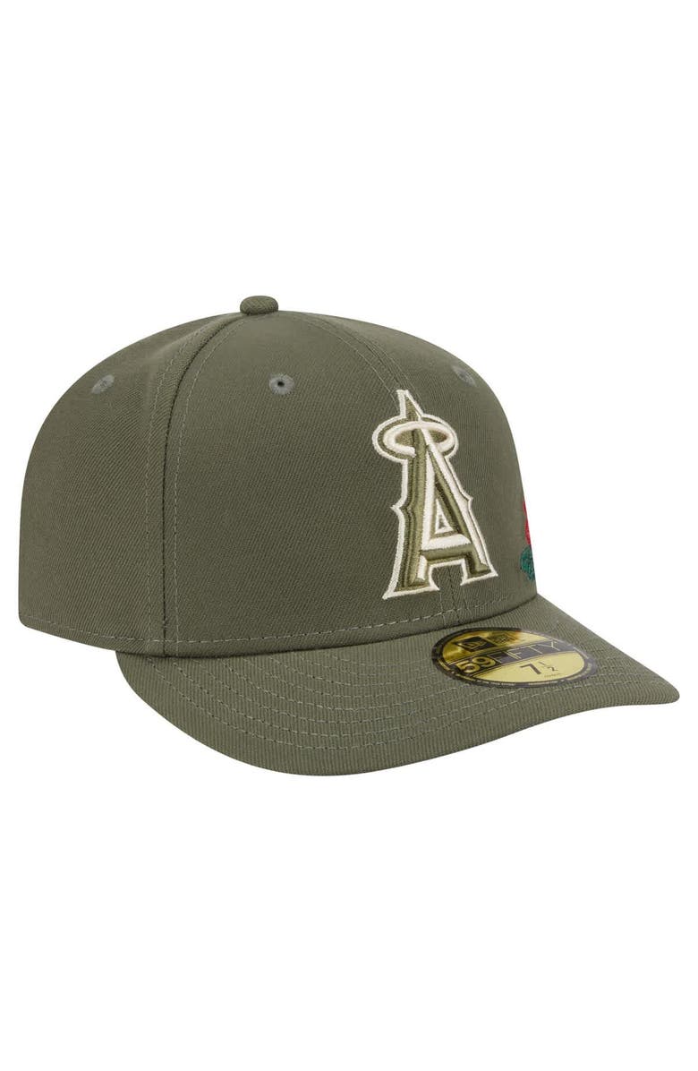 New Era Men's New Era Olive Los Angeles Angels Tonal Florals 59FIFTY Fitted Hat, Alternate, color,