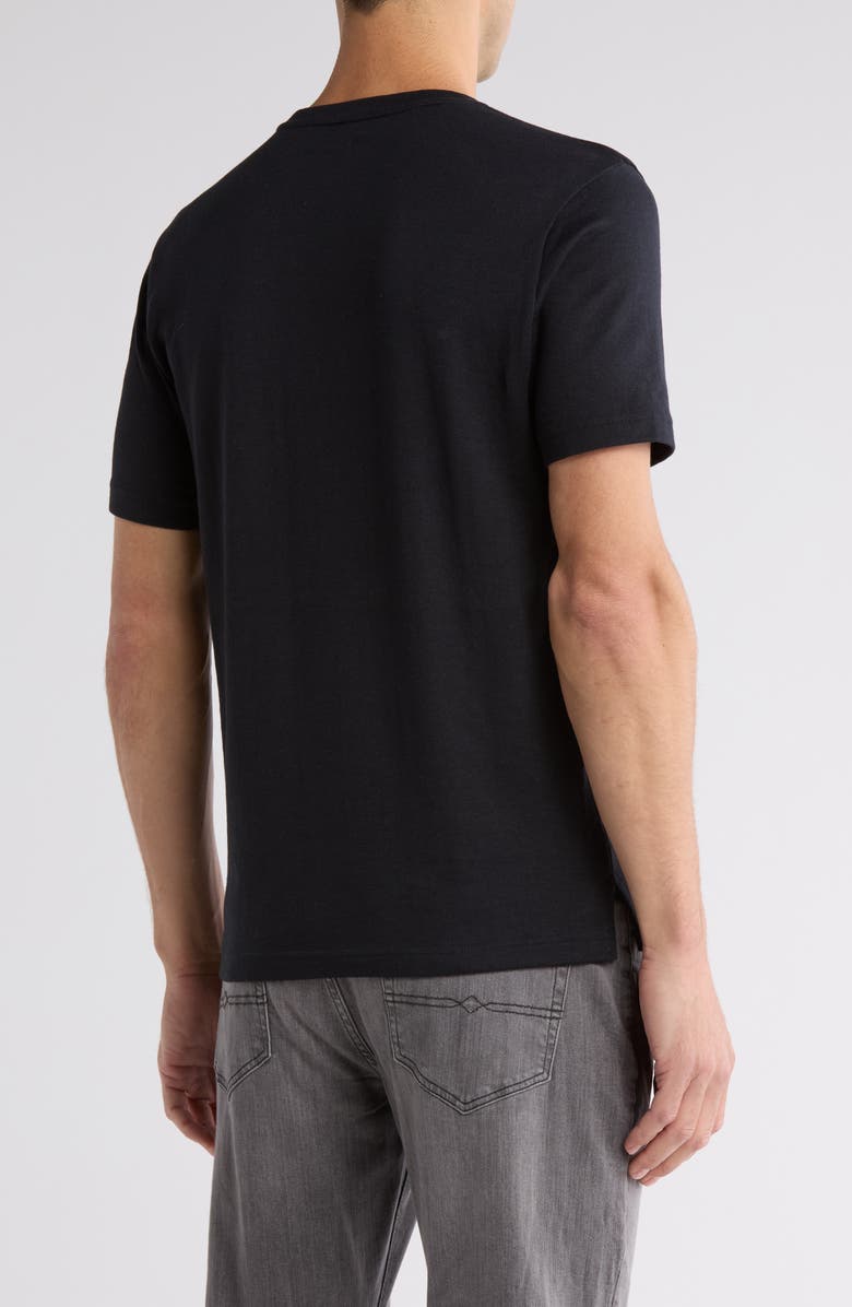 NORDSTROM RACK Cotton & Linen Blend Notch Neck Tee, Alternate, color, Black Caviar