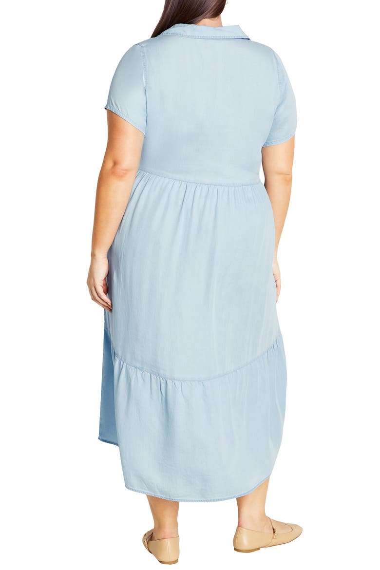 Shyla Tiered Chambray Midi Shirtdress, Alternate, color, LIGHT WASH