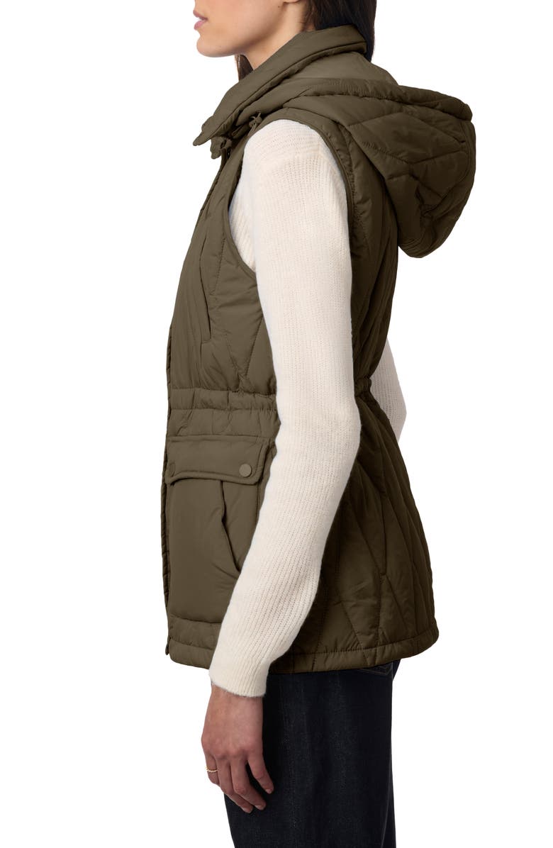 Bernardo Quilted Hooded Recycled Polyester Vest, Alternate, color, Olive