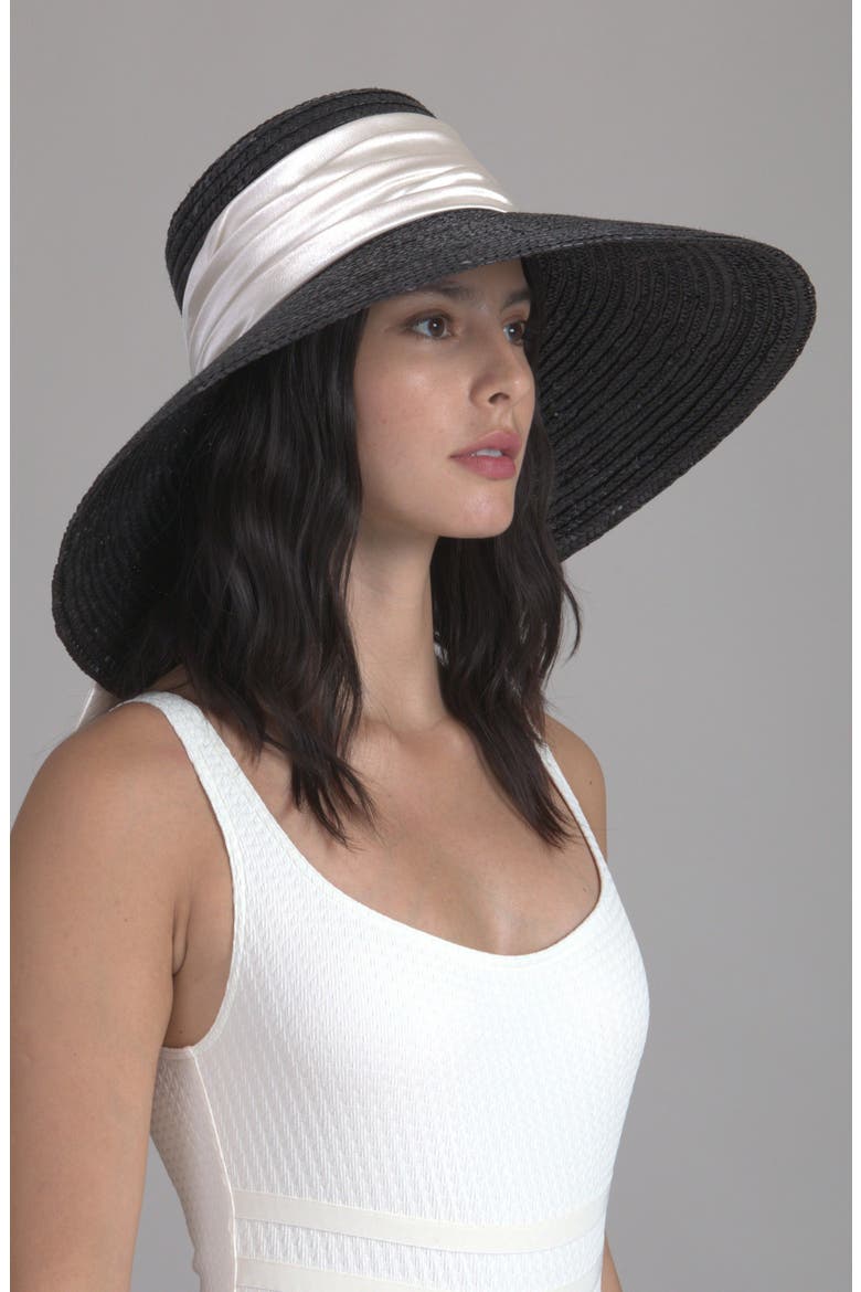 Mirabel Bow Straw Sun Hat, Alternate, color, BLACK