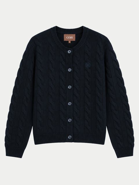 Cashmere Cable-knit Crewneck Cardigan