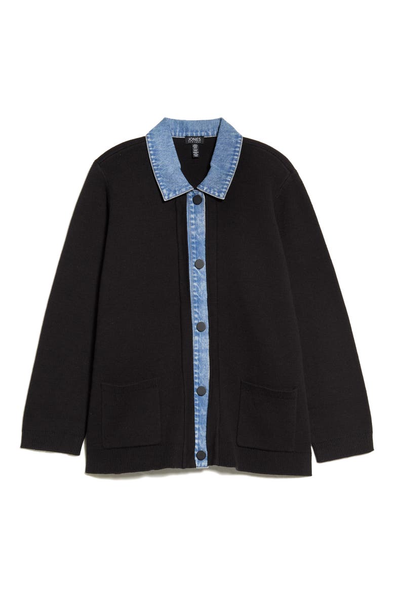 Denim Collar Cardigan, Alternate, color, JONES BLACK