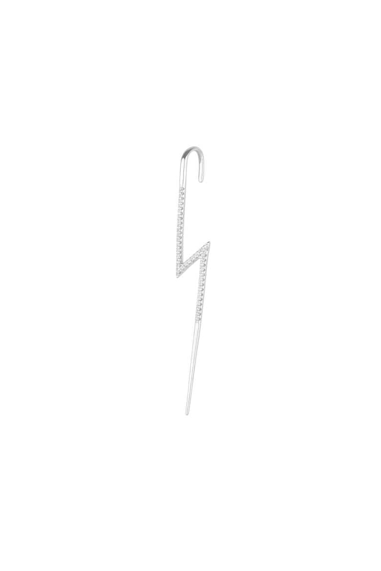 Sterling Silver Lightning Bolt Ear Crawler With White Gemstones, Main, color, Silver