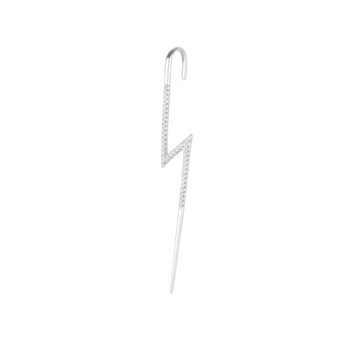 Spero London Sterling Silver Lightning Bolt Ear Crawler With White Gemstones In Metallic