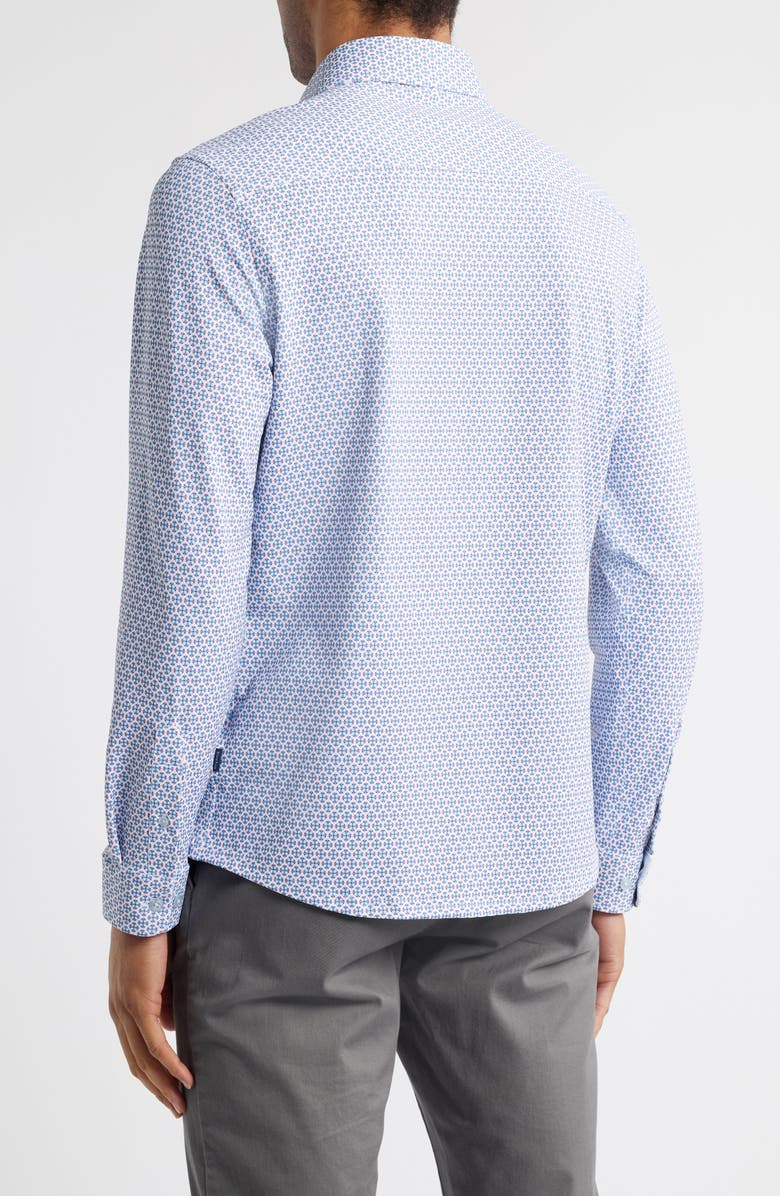 Stone Rose Trim Fit Techno Stretch Medallion Print Performance Button-Up Shirt, Alternate, color, 