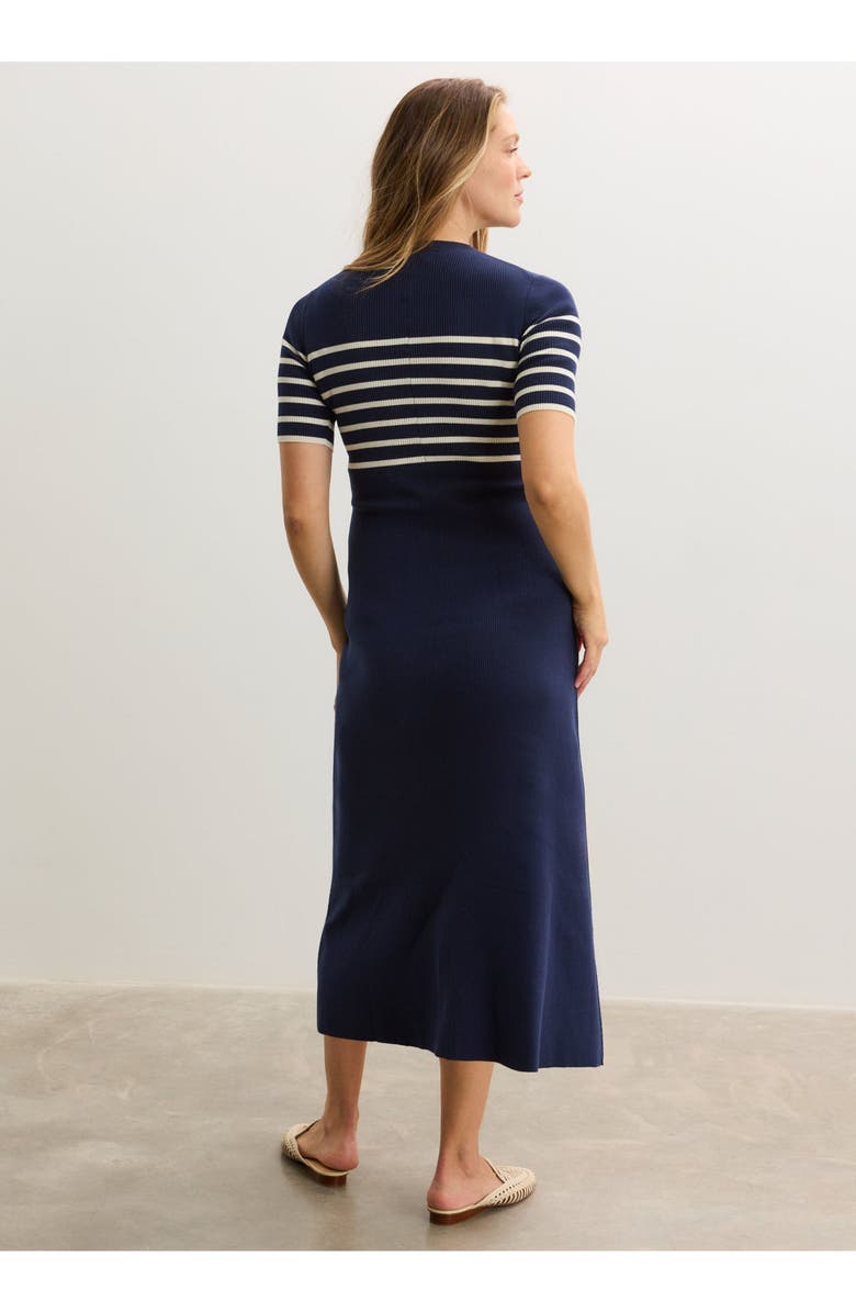 HATCH Collection The Kaitlyn Cotton Rib Maternity Dress, Alternate, color, Navy/White Stripe