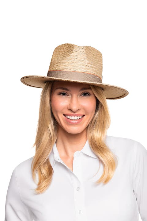 Unisex Abaco Palm Straw Pinch Fedora, Upf 50+ Sun Protection