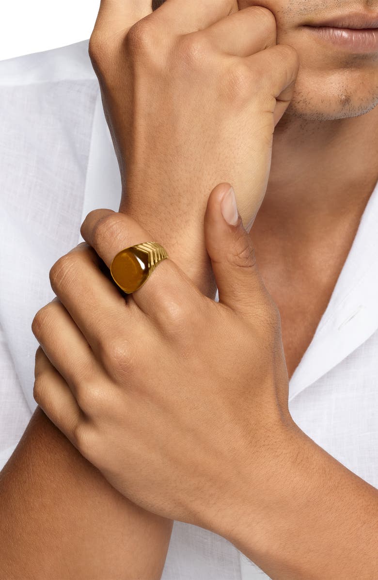 David Yurman Chevron Signet Ring in 18K Yellow Gold with Tiger's Eye, Alternate, color, Gold