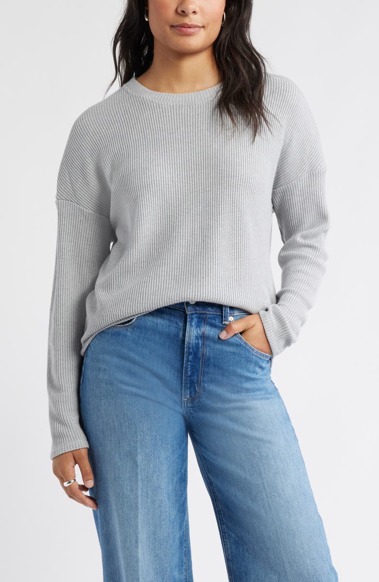 Caslon<sup
®</sup
Long Sleeve Waffle Knit T-Shirt, Main, color, Grey Heather