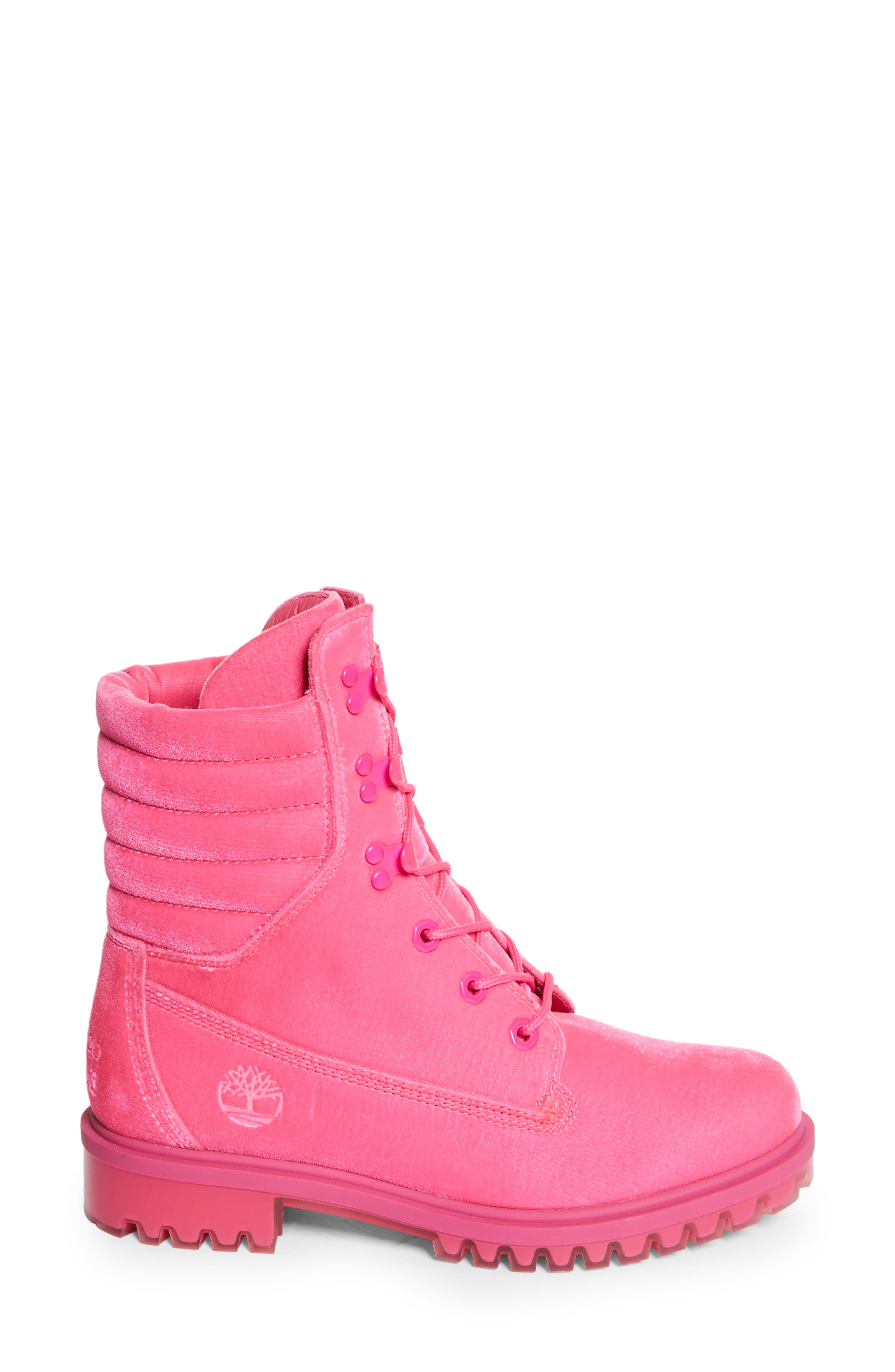 x Timberland Velvet Hiking Boot, Alternate, color, HOT PINK