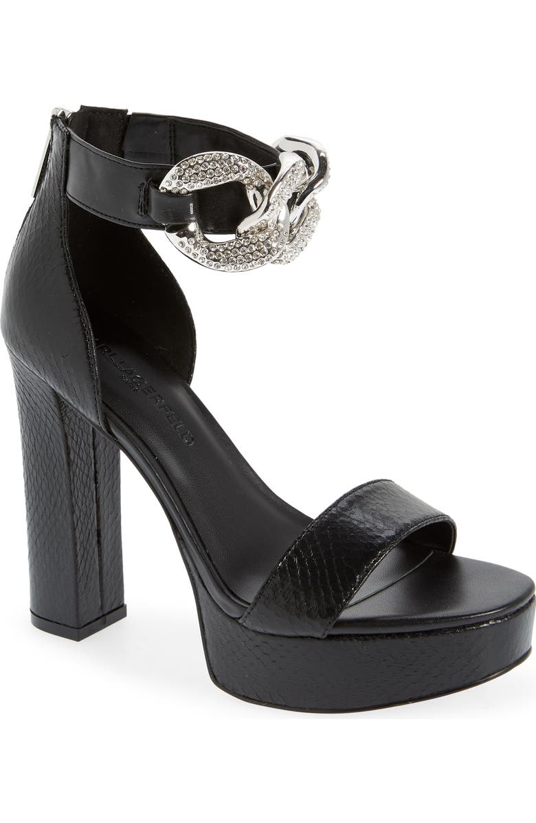 KARL LAGERFELD PARIS Anisha Crystal Links Platform Sandal, Main, color,