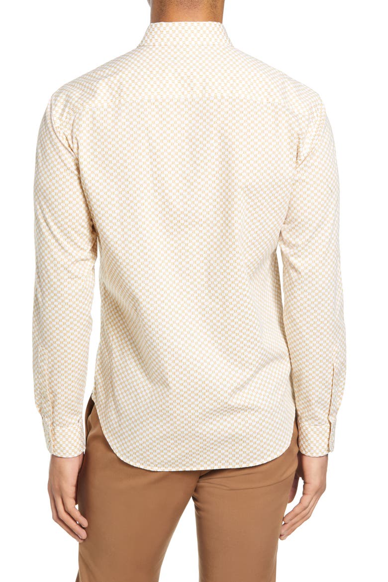 Slim Fit Honeycomb Print Button-Down Shirt, Alternate, color, WHITE/ YELLOW
