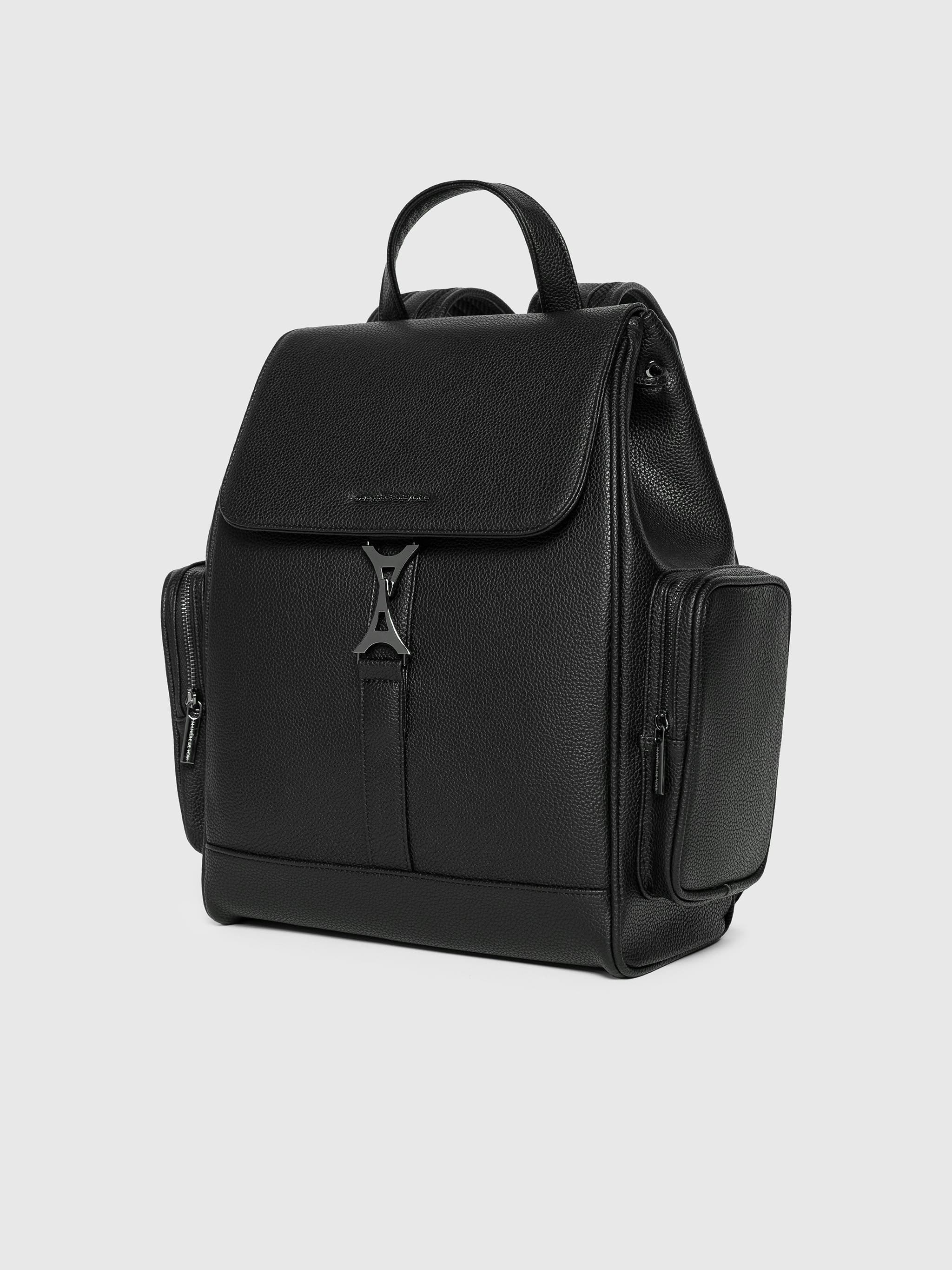Manière De Voir Maloe Pebbled Leather Eiffel Clasp Backpack, Alternate, color, Black