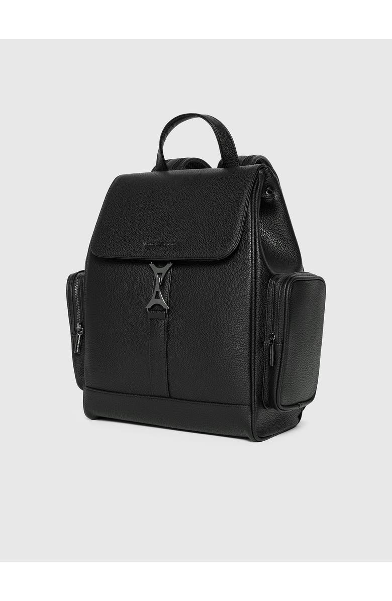 Manière De Voir Maloe Pebbled Leather Eiffel Clasp Backpack, Alternate, color, Black