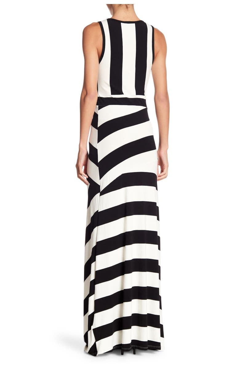 GO COUTURE Sleeveless Maxi Stripe Dress, Alternate, color, Black White Colorblock