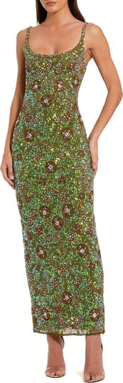 mac duggal green embellished mesh sleeveless scoop neck midi dress Mac Duggal Wedding Guest Green Embellished Mesh Sleeveless Scoop Neck Midi Dress Nude Sage Size US 6 main image 1