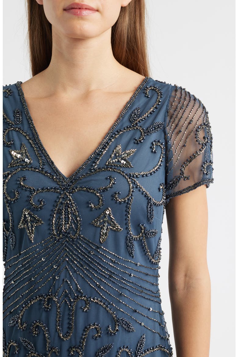 Beaded Double V-Neck Dress, Alternate, color, GREY