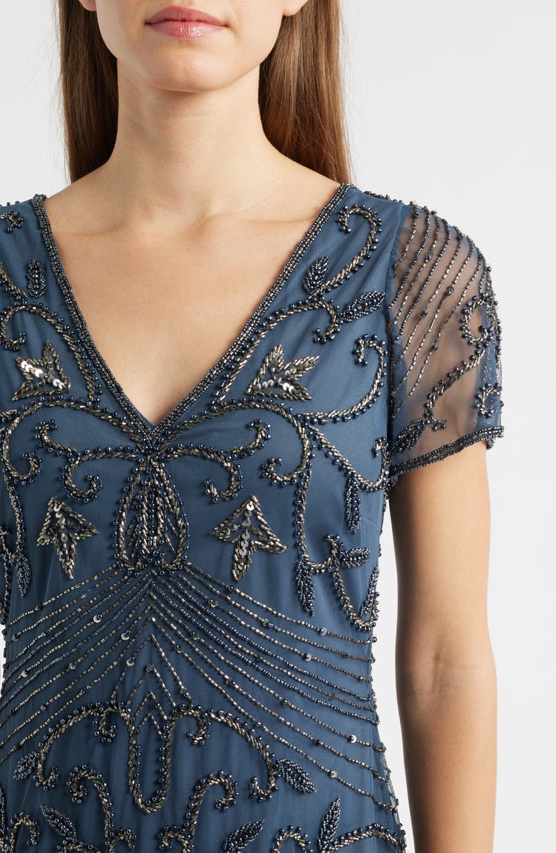 Pisarro Nights Beaded Double V-Neck Dress, Alternate, color, Grey