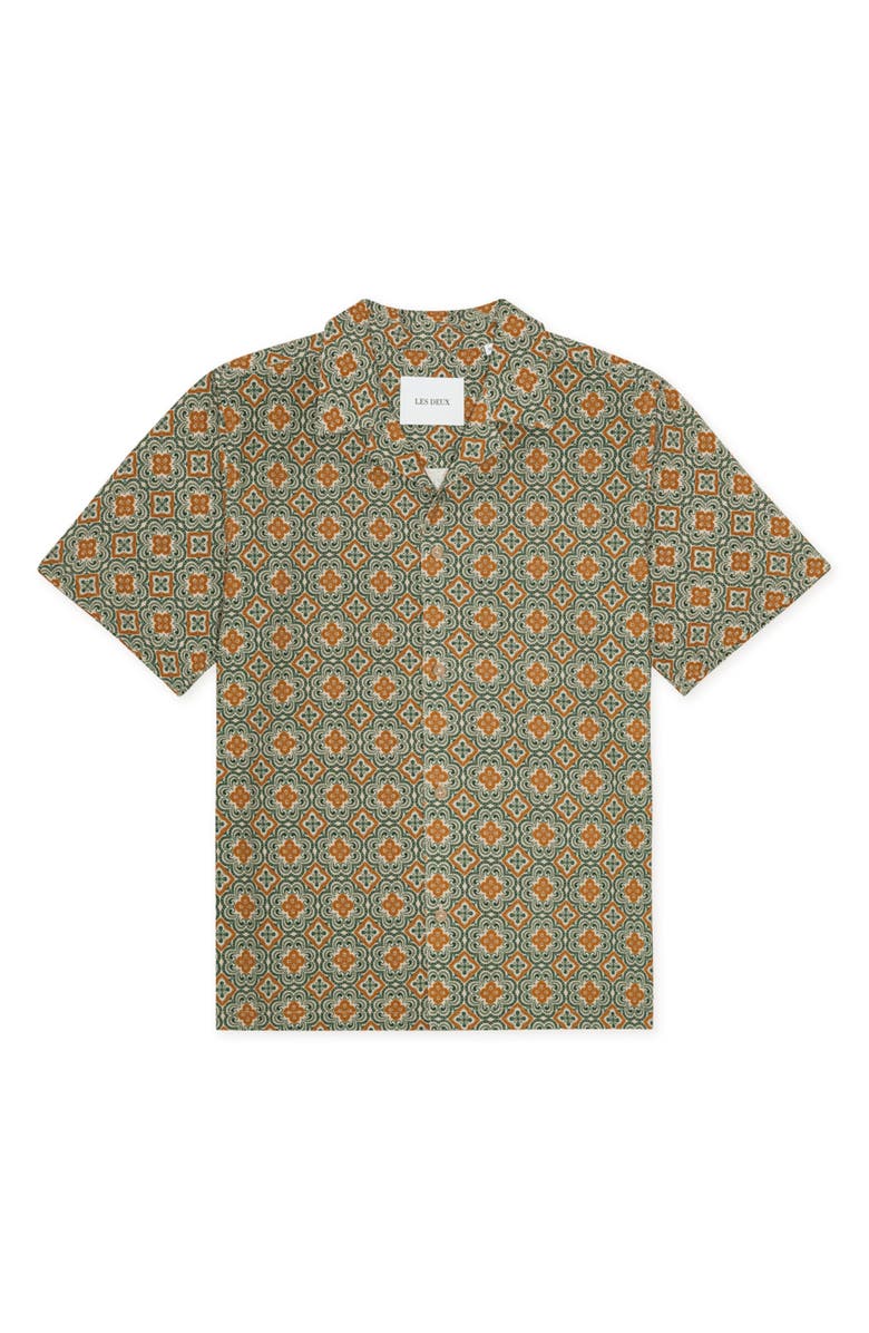 Les Deux Lukas Arabesque Print Short Sleeve Button-Up Shirt, Alternate, color, Sea Moss Green