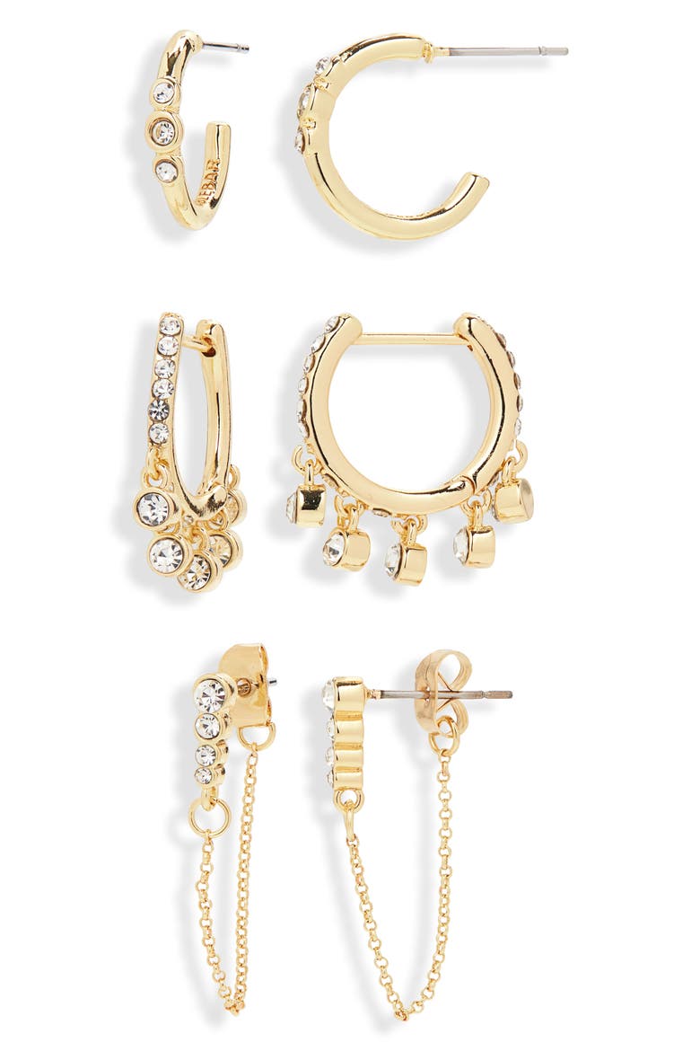 All the Little Things Set of 3 Huggie Hoop & Front/Back Earrings, Alternate, color, GOLD