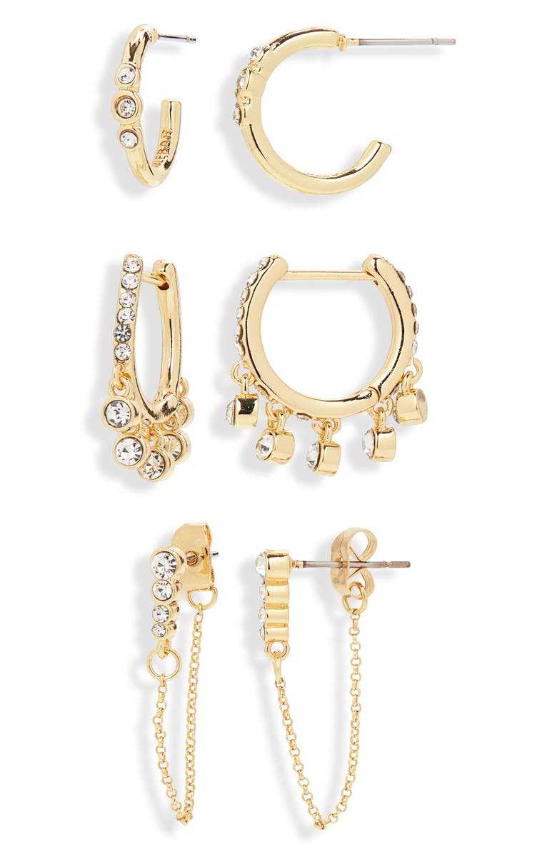 BaubleBar All the Little Things Set of 3 Huggie Hoop & Front/Back Earrings, Alternate, color, Gold